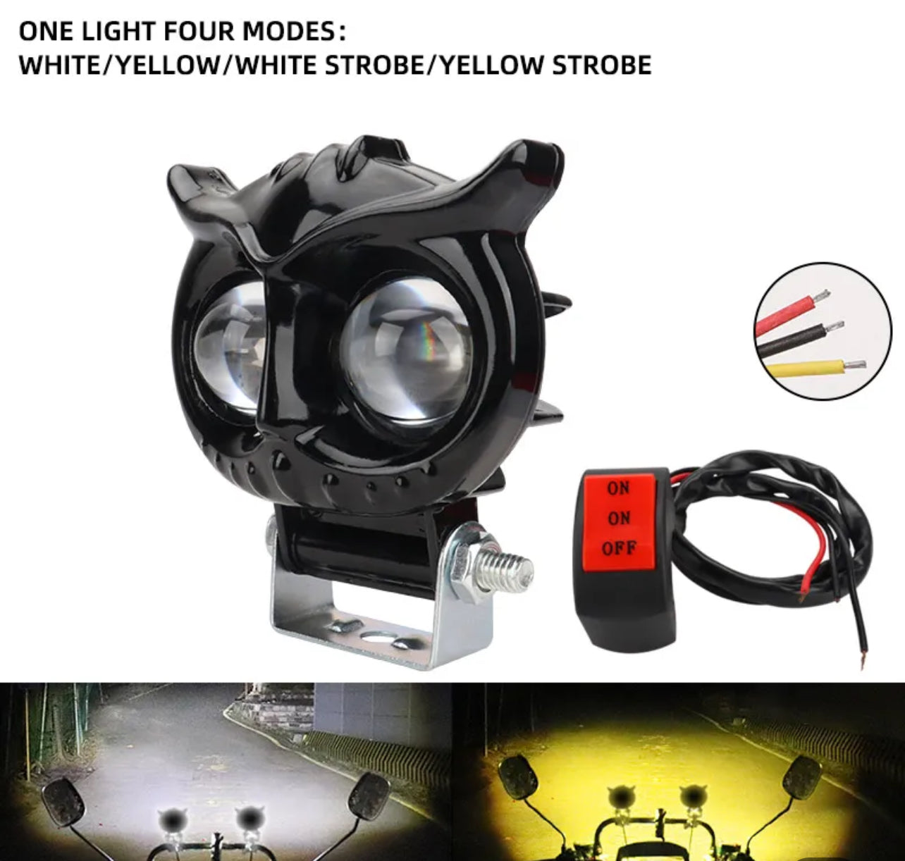 Owl Design Dual Color Led Motorcycle Fog Light Head Light Headlight Auxiliary Spot Lights For Motorcycle 2pc