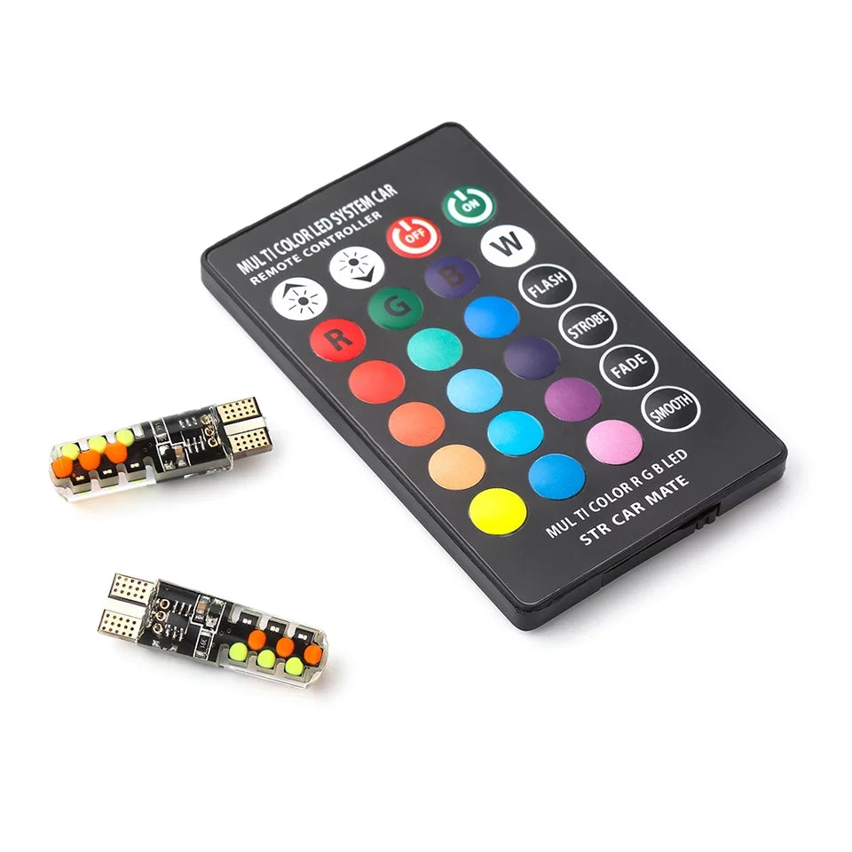 T10 RGB COB 12SMD Clearance lights Colorful Multi Mode Car Light Bulbs With Remote Controller
