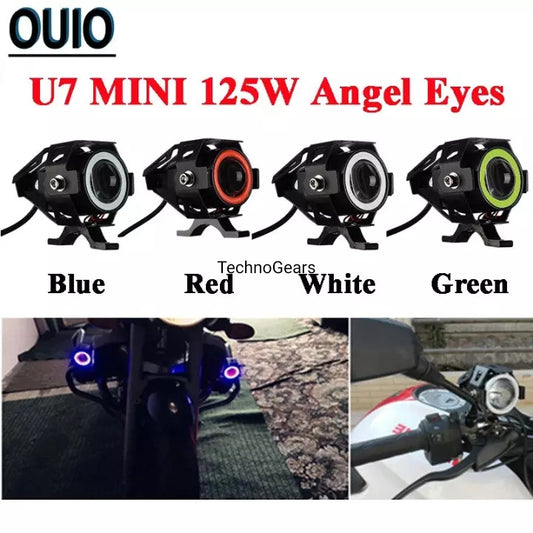 Motorcycle LED Headlight U7 MINI Brightness 3000LM Spot Angel Eyes Head Lamp Bulbs 12V Motorbike DRL Driving Work Fog Lights