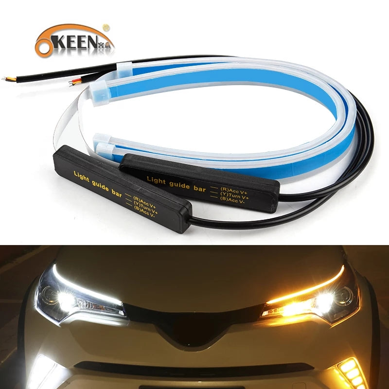 Ultrafine Cars DRL LED Daytime Running Lights White Turn Signal Yellow Guide Strip for Headlight Assembly