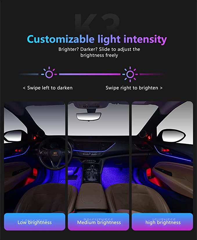 Cardi Interior Ambient Atmosphere Light, 6th Gen With K3 LED Strips, 2 Zone With App + Touch + Remote Control (1 in 18 Way)