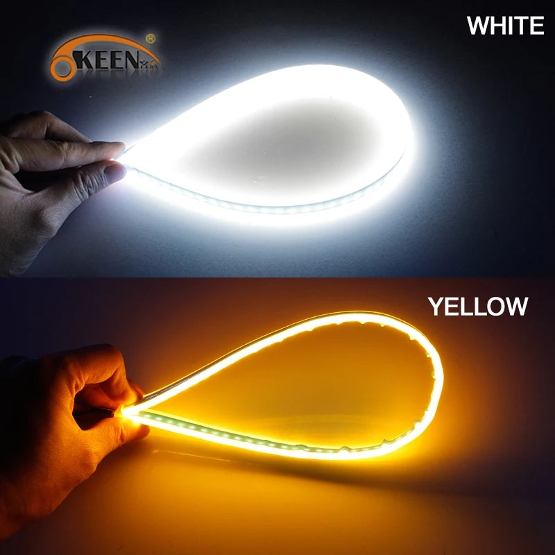 Ultrafine Cars DRL LED Daytime Running Lights White Turn Signal Yellow Guide Strip for Headlight Assembly