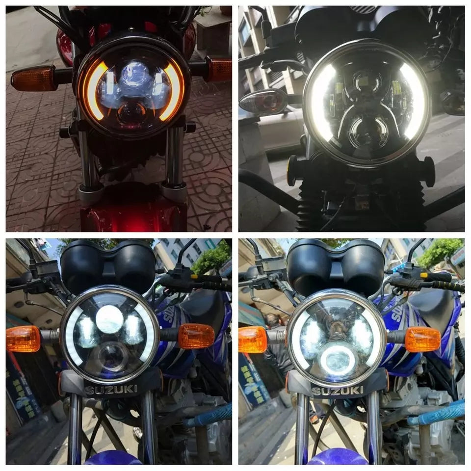 Motorcycle 60W 7 Inch LED Projector Headlight Left Right Amber Turn Signal White DRL Headlmap 7" (1 Lamp)