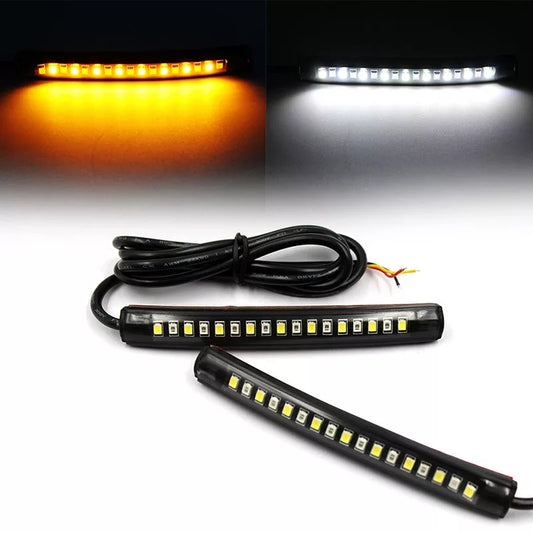 2pcs/set  Motorcycle 17LED Flexible Strip Light Turn Signal Indicator White+Amber