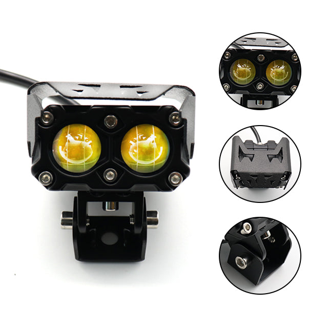 HJG Mega Drive With Dual Lens Headlight LED Work Light Fog Lamp Dual Color Motorbike Motorcycle Laser Mini Driving Lights