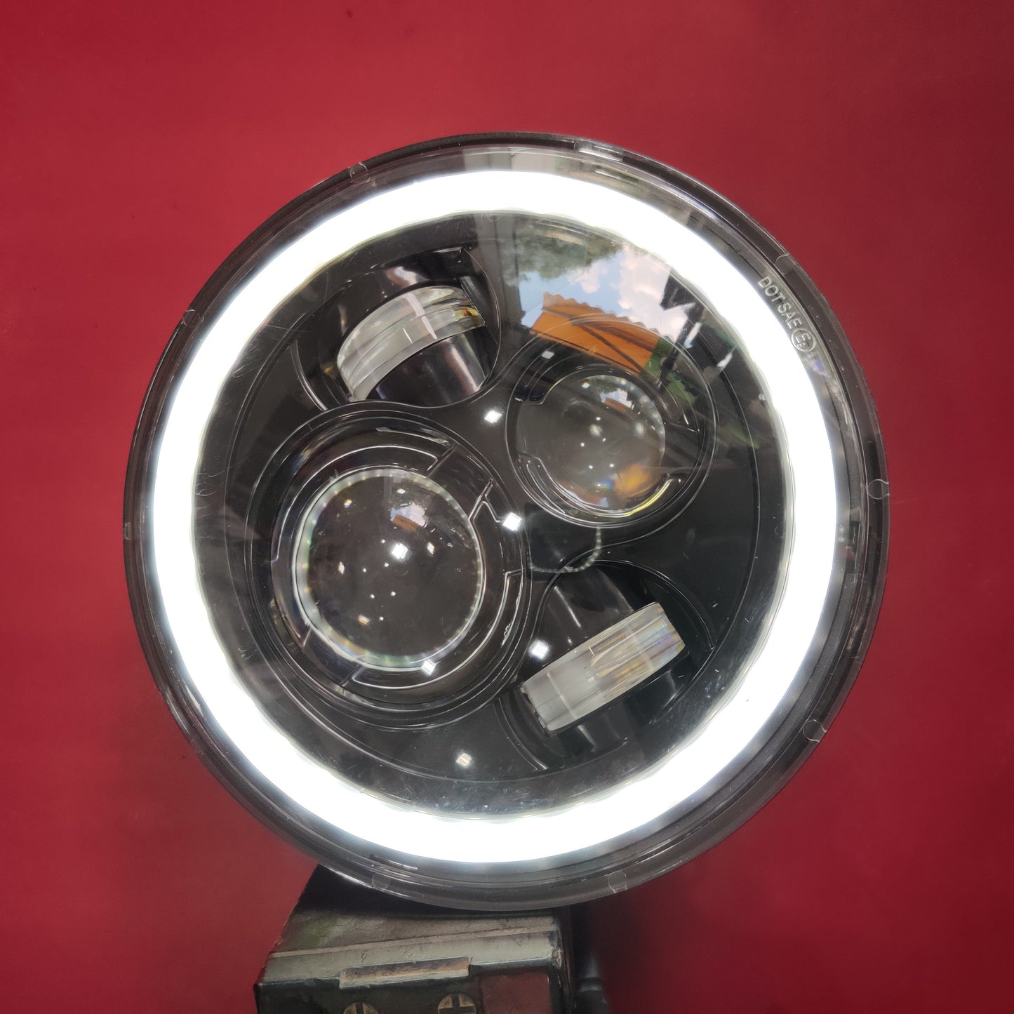 Head Light for Bullet 7 Inch with Full DRL Ring Headlight for Royal Enfield Bullet/Classic 350/500 (Imported)