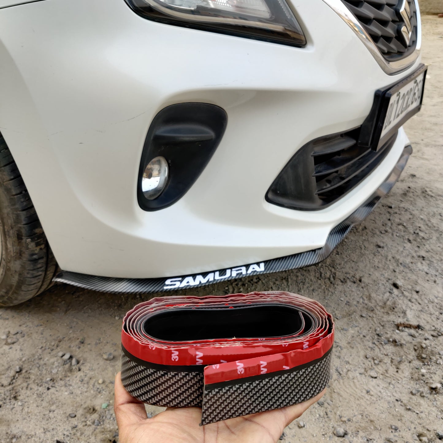 Samurai Car Body Kit Bumper Lip Side Skirt Rubber Edge Decorative Protector, 2.5 Meter with 3M Tape & Screws (Black Carbon)