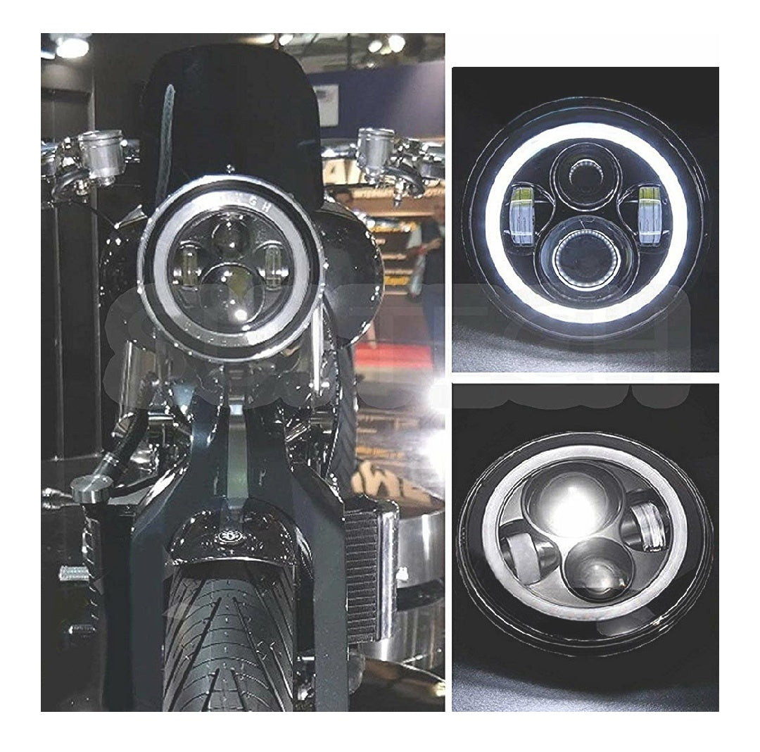 Head Light for Bullet 7 Inch with Full DRL Ring Headlight for Royal Enfield Bullet/Classic 350/500 (Imported)