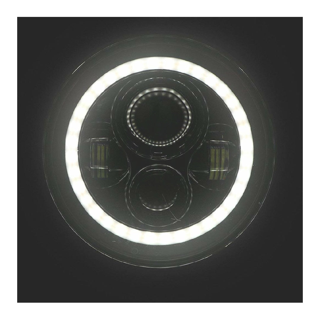 Head Light for Bullet 7 Inch with Full DRL Ring Headlight for Royal Enfield Bullet/Classic 350/500 (Imported)