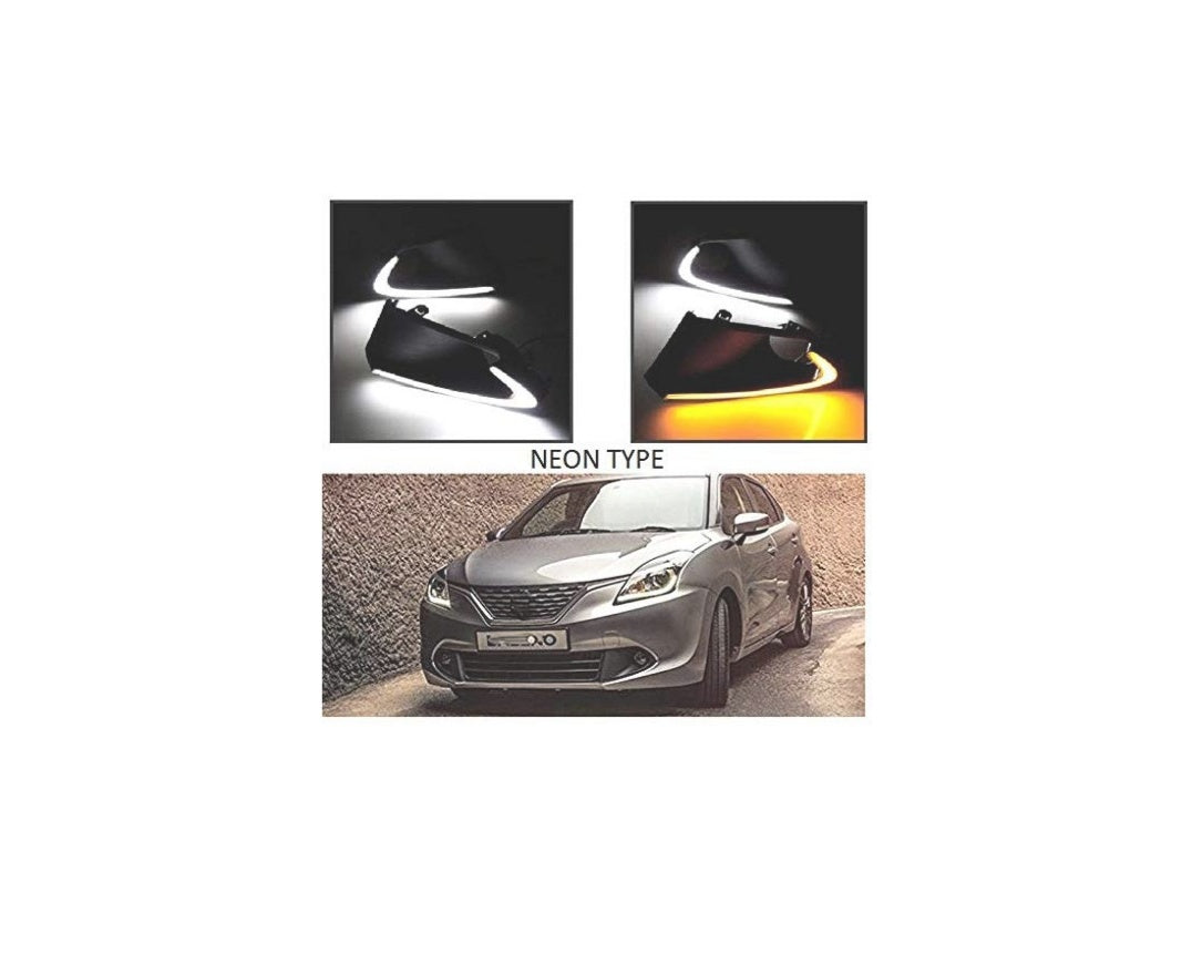 Drl Day Time Running Light for Maruti Baleno & Glanza with Matrix Turn Signal Imported (Neon Type)(Set of 2 with Complete Wiring)