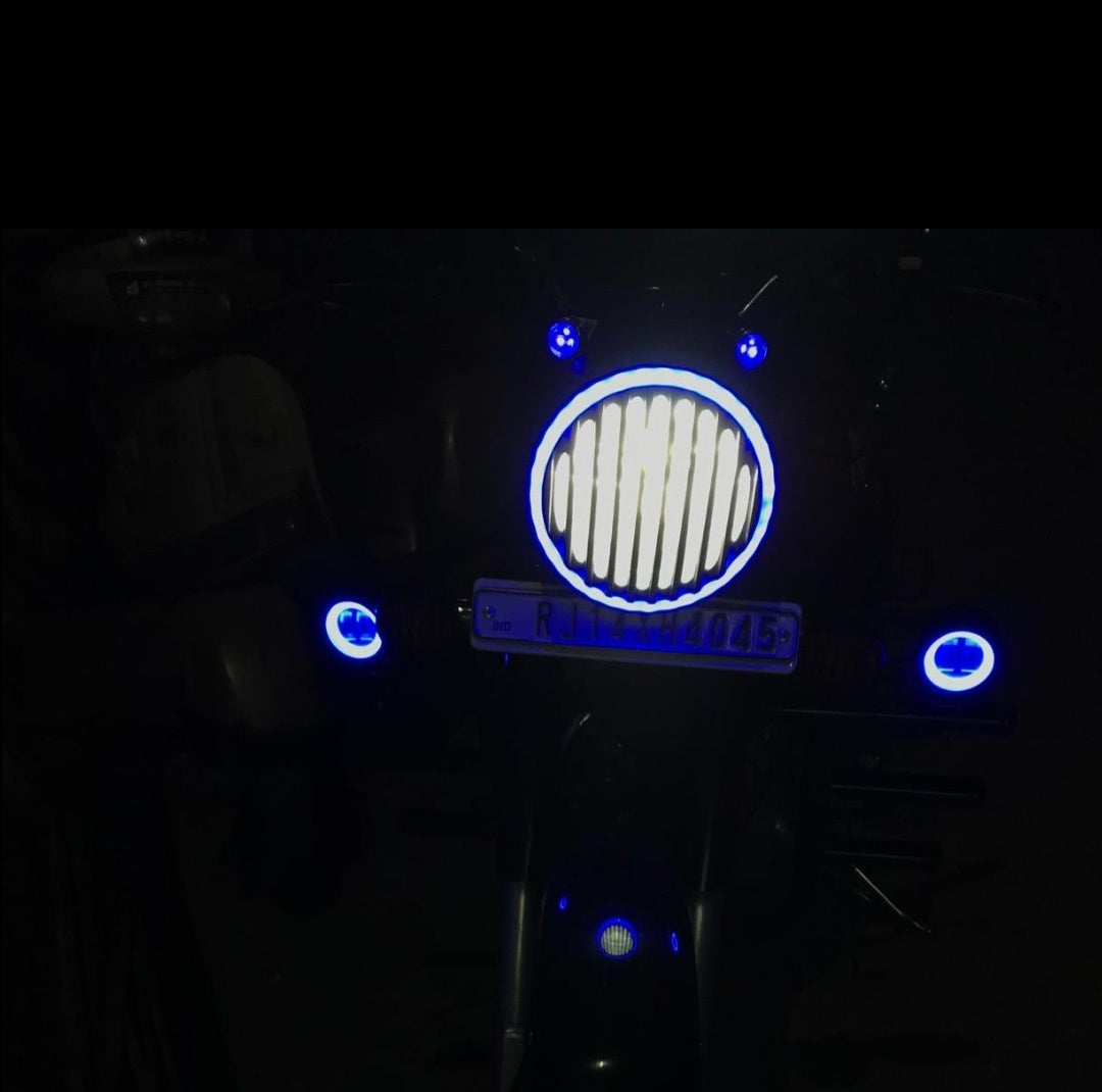 Plastic LED Bullet Headlight Grill for Royal Enfield Bullet Classic 350 & 500 (Black) (Single Grill, Green Ring Headlight Grill)