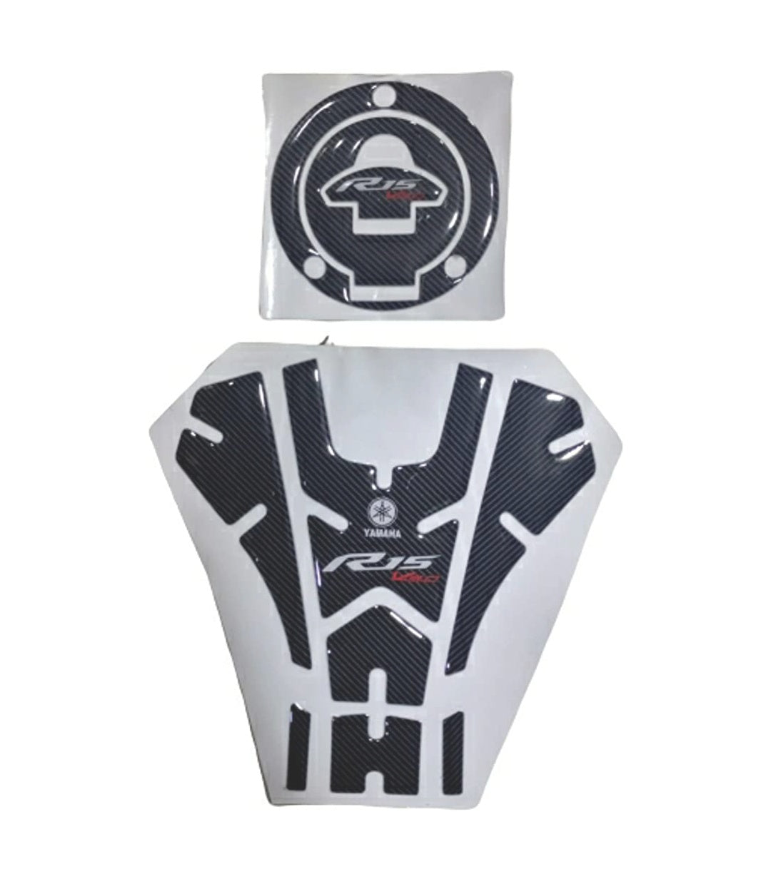 Yamaha R15 V3 Compatible 3D like Tank Pad Combo With Knee Pad Carbon Fibre