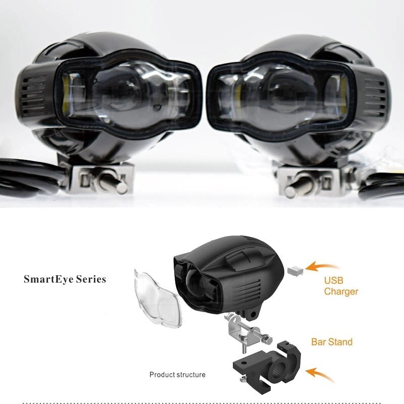 Universal Motorcycle Fog light 22-40mm IP65 LED Headlight lamp With USB Charger