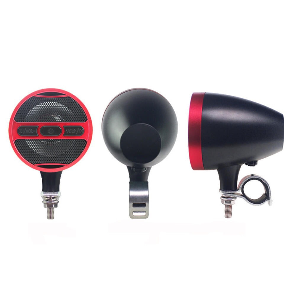 Music Audio Player Bluetooth Speakers For Motorcycle Waterproof With FM Radio Tuner - Black + Red