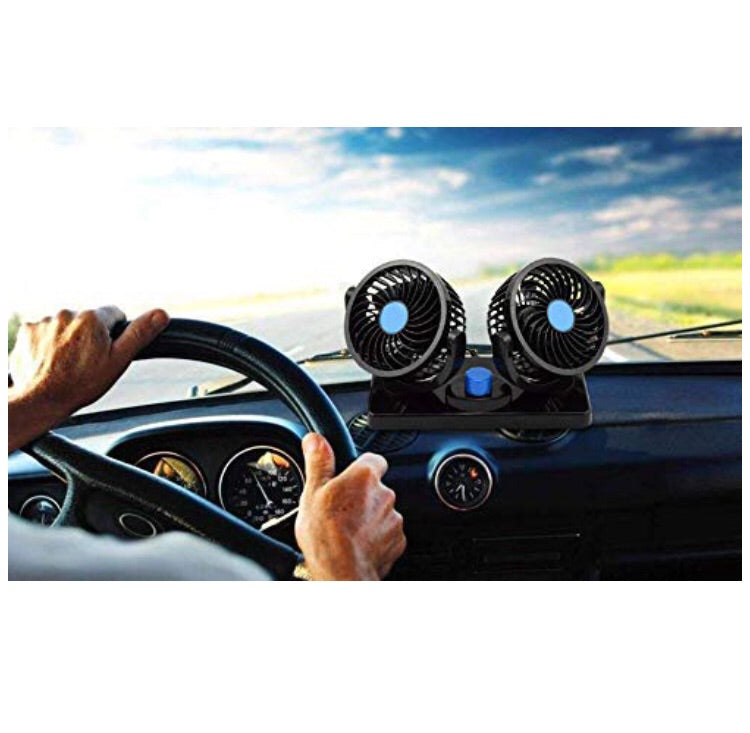 Car Fan 12V 360 Degree Rotatable Dual Head 2 Speed Quiet Strong Dashboard Auto Cooling Air Fan - for DC TCA