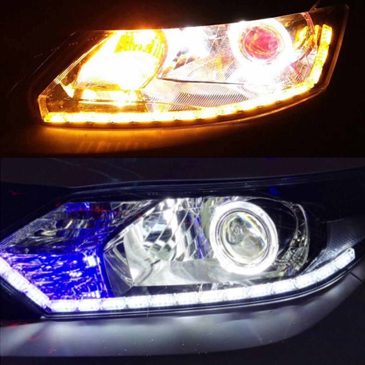 2Pcs Switchback Car Flexible LED Strip Light DRL Sequential Flow Turn Signal Lamp 3 Colors