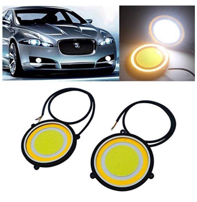 Car Led Cob Drl Daytime Running Light Round Fog Lamp (Pack of 2, Yellow)