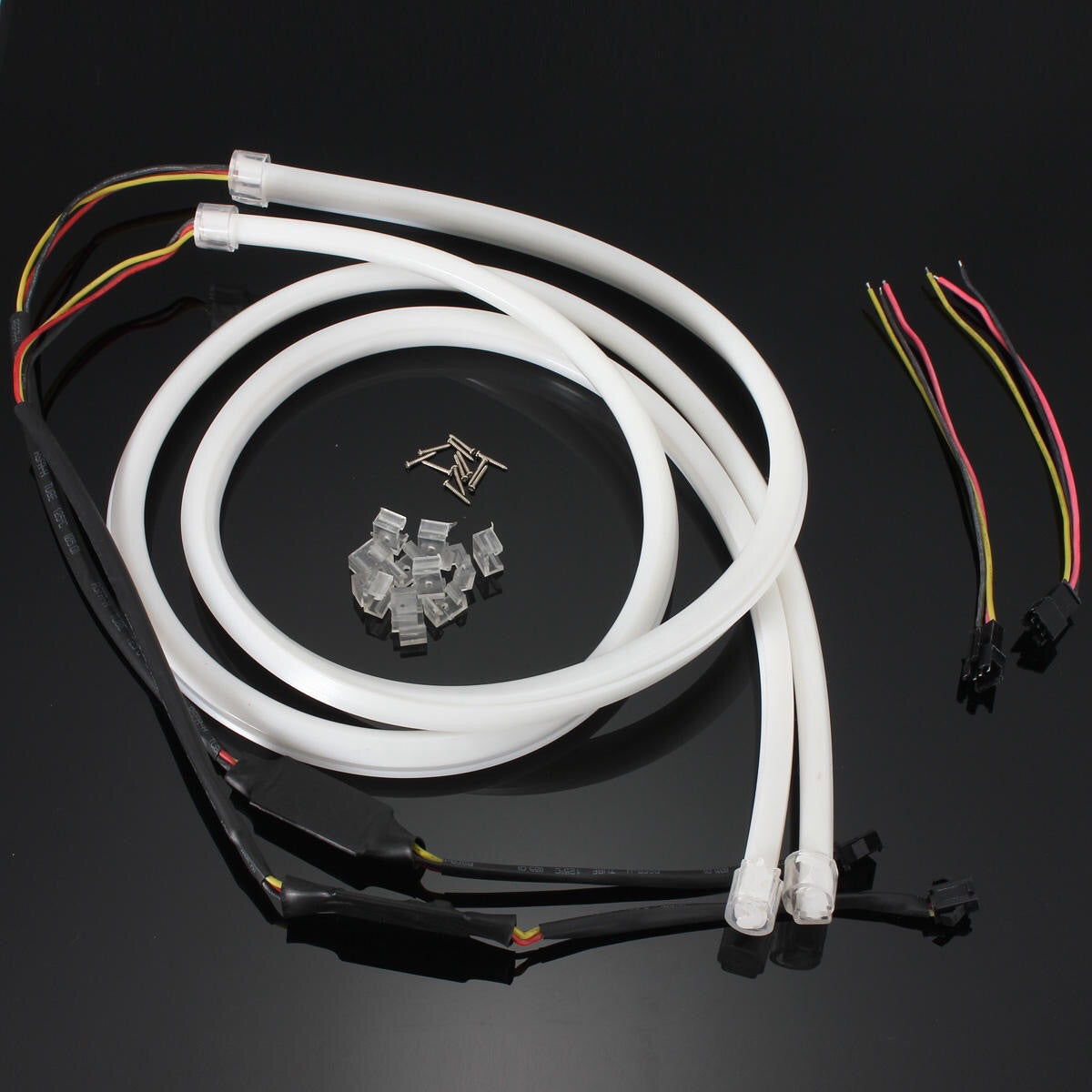 Pair 60cm LED Flexible Soft Tube Guide Car Strip White DRL&Amber Turn Signal Light