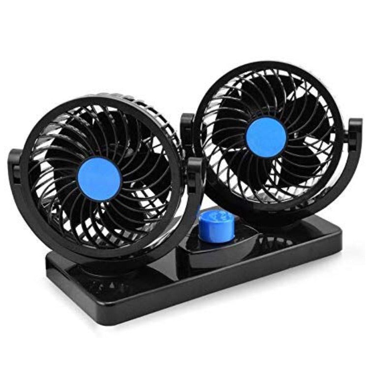 Car Fan 12V 360 Degree Rotatable Dual Head 2 Speed Quiet Strong Dashboard Auto Cooling Air Fan - for DC TCA