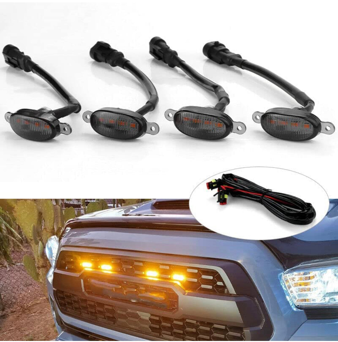 4 Pieces Smoked LED Lens Front Grille Running Light universal for car (Plug Design May Vary) Black