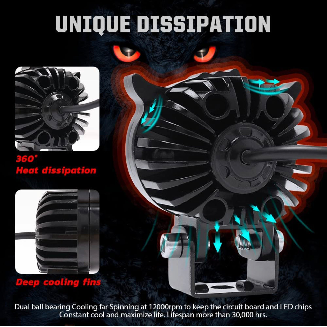 OWL Shape HJG Fog Yellow-White light with Flashing Low & High Beam for universal vehicles 9V-60V 40W