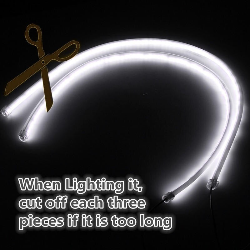 Pair 60cm LED Flexible Soft Tube Guide Car Strip White DRL&Amber Turn Signal Light