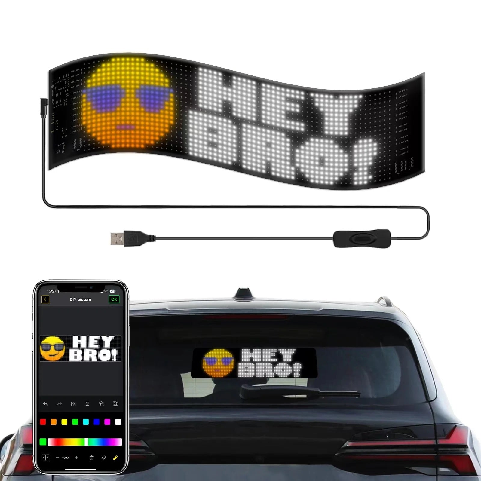 New Design Flexible Led Panel Advertising APP Control Car Rear Window ...