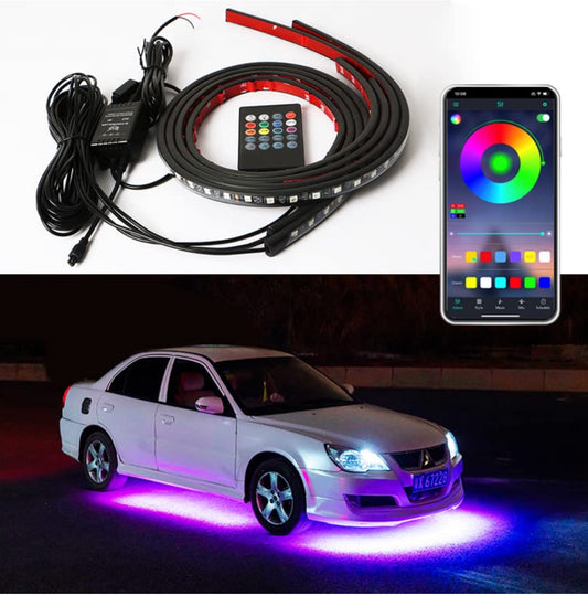 4pcs Waterproof RGB Car LED Decoration Lights Strip Underglow Neon Lamp Kit 12V with App Control
