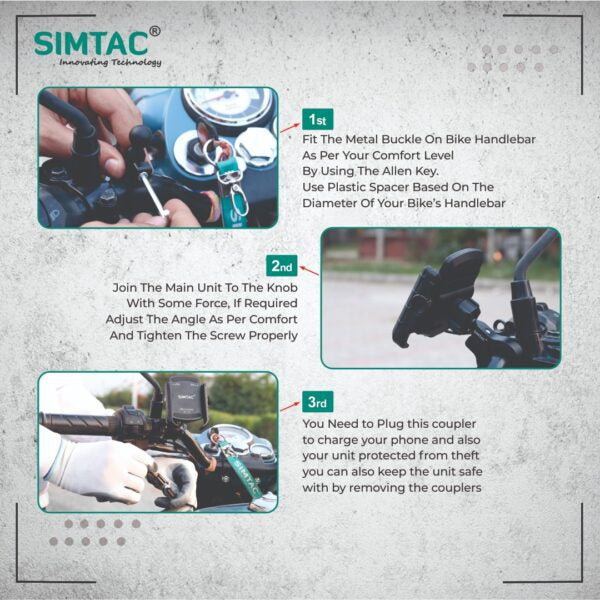 SIMTAC Super Grip Mobile Holder with charger ( QC 3.0) Bikes/ Scooters| MHC3