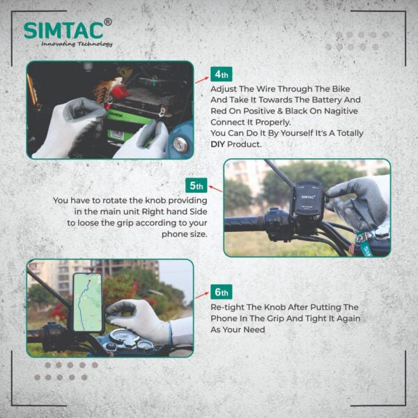 SIMTAC Super Grip Mobile Holder with charger ( QC 3.0) Bikes/ Scooters| MHC3