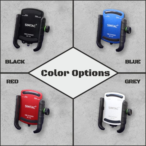 SIMTAC Super Grip Mobile Holder with charger ( QC 3.0) Bikes/ Scooters| MHC3