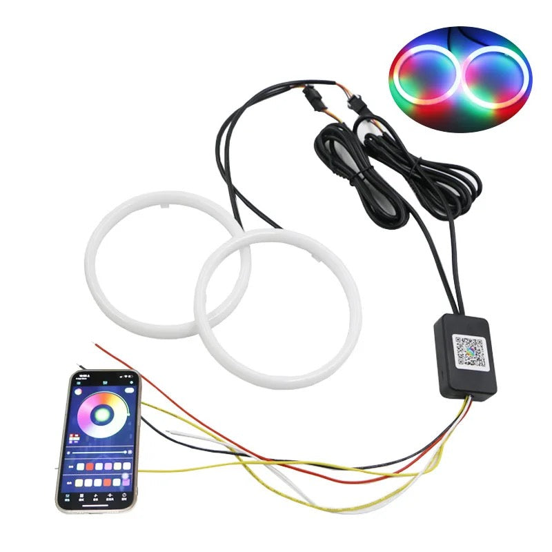 Angel Eye Mobile APP Bluetooth RGB Cotton Light Colorful Symphony LED Modified Headlight Fog Light Circle