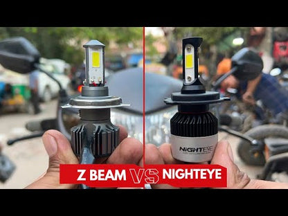 Z-Beam Front Headlight Bulb High Brightness Universal For All Bikes, Motorcycle, Scooty 12V-80V, 40W) H4 White LED Headlight High Low Beam with Cooling Fan Conversion Kit