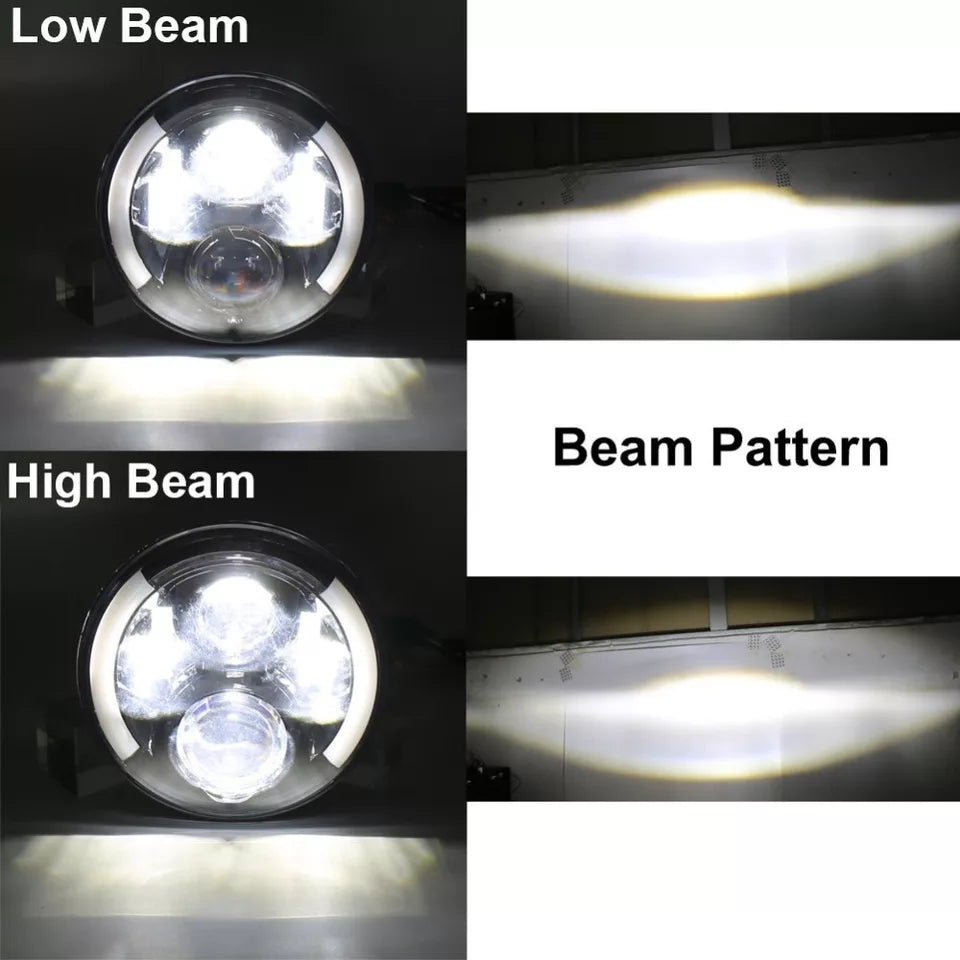 Motorcycle 60W 7 Inch LED Projector Headlight Left Right Amber Turn Signal White DRL Headlmap 7" (1 Lamp)