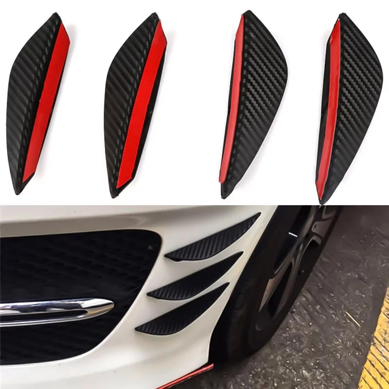 4Pcs/set Carbon Fiber Fit Front Bumper Lip Splitter Fin Air Knife Auto Body Kit Car Spoiler Valence Chin Accessory