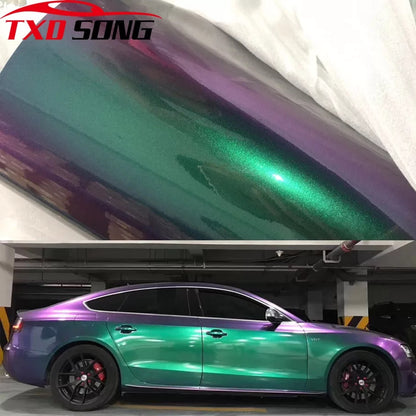 Premium Gloss Chameleon Pearl Glitter Metallic Green purple Vinyl Car Wrap Foil With Air Release Diamond Car Sticker Decal