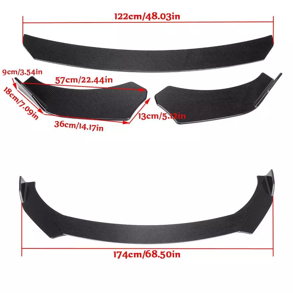 Carbon Fiber Look/ Black Universal Car Front Bumper Lip Body Kits Splitter Diffuser