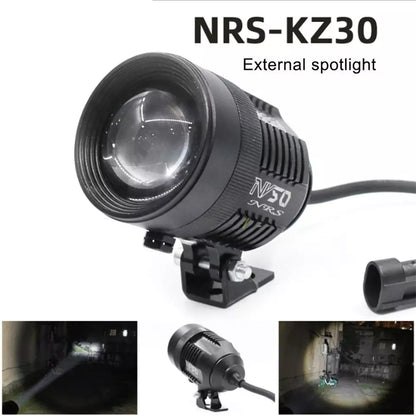 HJG KZ-30 1 Set Motorcycle Spotlight Telescopic Adjustment Laser Barrel External Spotlight Integrated LED 30W Lamp Easy to Install