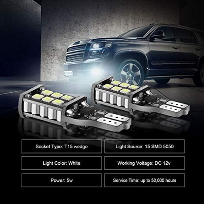 T15 Led Light Bulb 921 LED Bulb W16W 800LM HID White for Backup Reverse Lights (Pack of 2)
