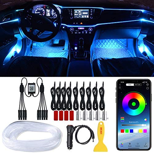 Universal 10 in 1 RGB LED with 8M Car Interior Decor Fiber Optic Light Strip by App Control 12V Decorative Atmosphere Lamps