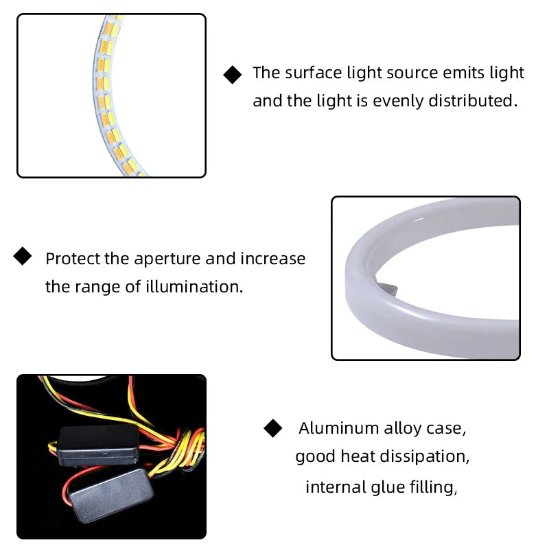 Angel Eyes Led Headlight DRL Daytime Running Light Auto COB Ring Led Angel Eyes 12V Day Light Turn Signal White Yellow
