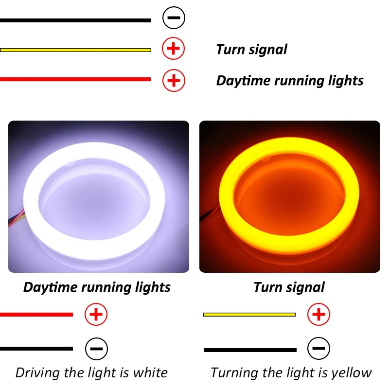 Angel Eyes Led Headlight DRL Daytime Running Light Auto COB Ring Led Angel Eyes 12V Day Light Turn Signal White Yellow