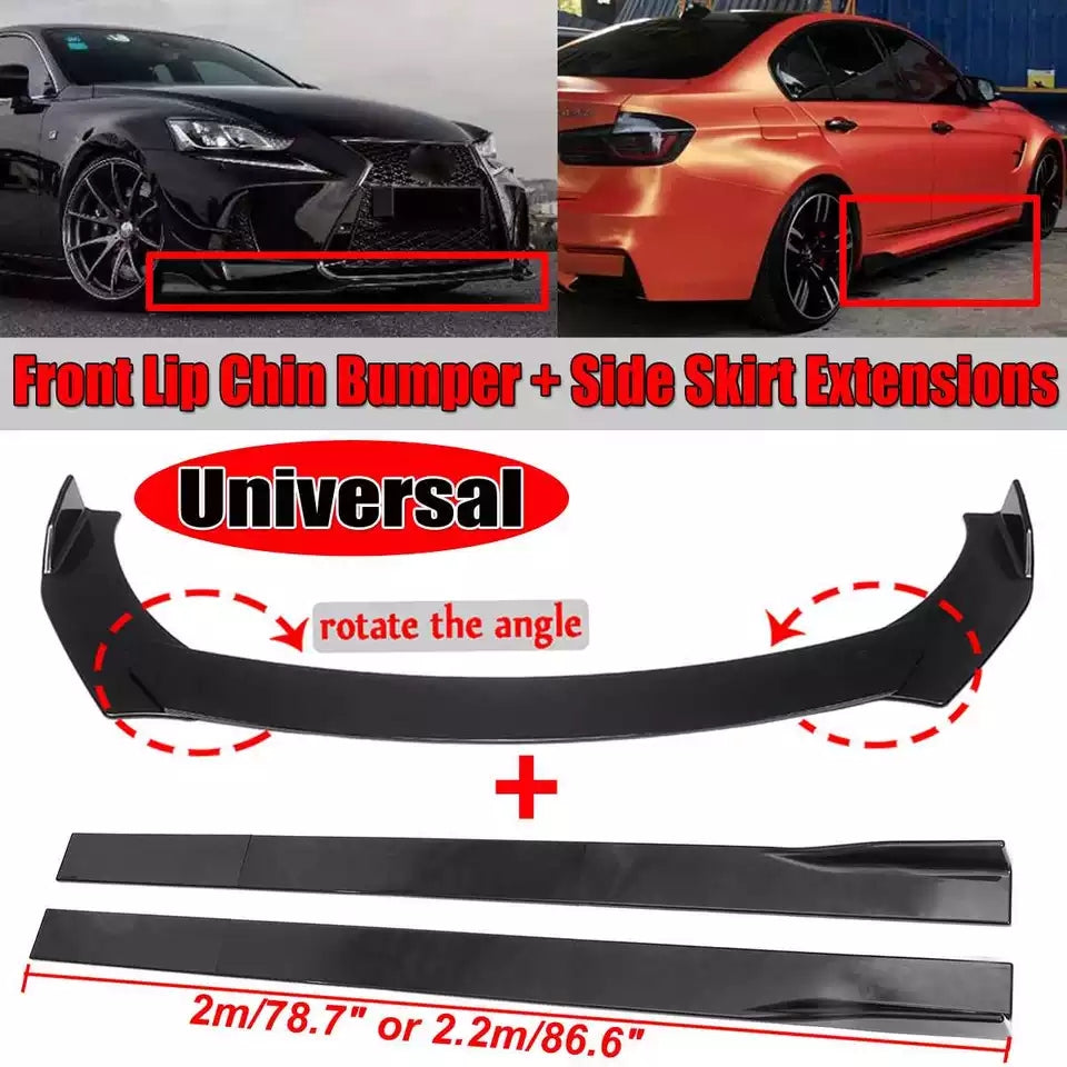 Carbon Fiber Look/ Black Universal Car Front Bumper Lip Body Kits Splitter Diffuser
