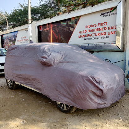 Car Body Cover for Maruti Baleno (2015 to 2021) with Mirror and Antenna Pocket (Light Weight, Triple Stitched, Heavy Buckle, Bottom Fully Elastic, Grey )