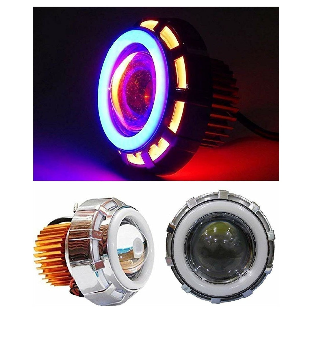 High Intensity Led Projector Lamp Dual Ring COB LED Headlight with Hi/Low Beam and Flasher Function for All Bikes