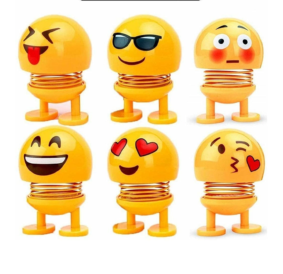 Smiley Spring Doll, Cute Emoji Bobble Head Dolls Car Ornaments Bounce Toys, Emoticon Figure Funny Smiley Face Springs Car Decoration for Car Interior Dashboard Expression Pack Toys (Pack of 6 pcs)