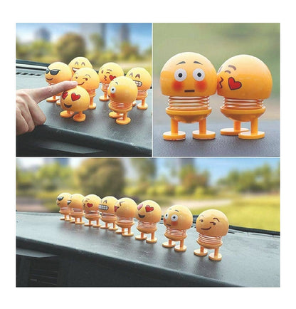 Smiley Spring Doll, Cute Emoji Bobble Head Dolls Car Ornaments Bounce Toys, Emoticon Figure Funny Smiley Face Springs Car Decoration for Car Interior Dashboard Expression Pack Toys (Pack of 6 pcs)