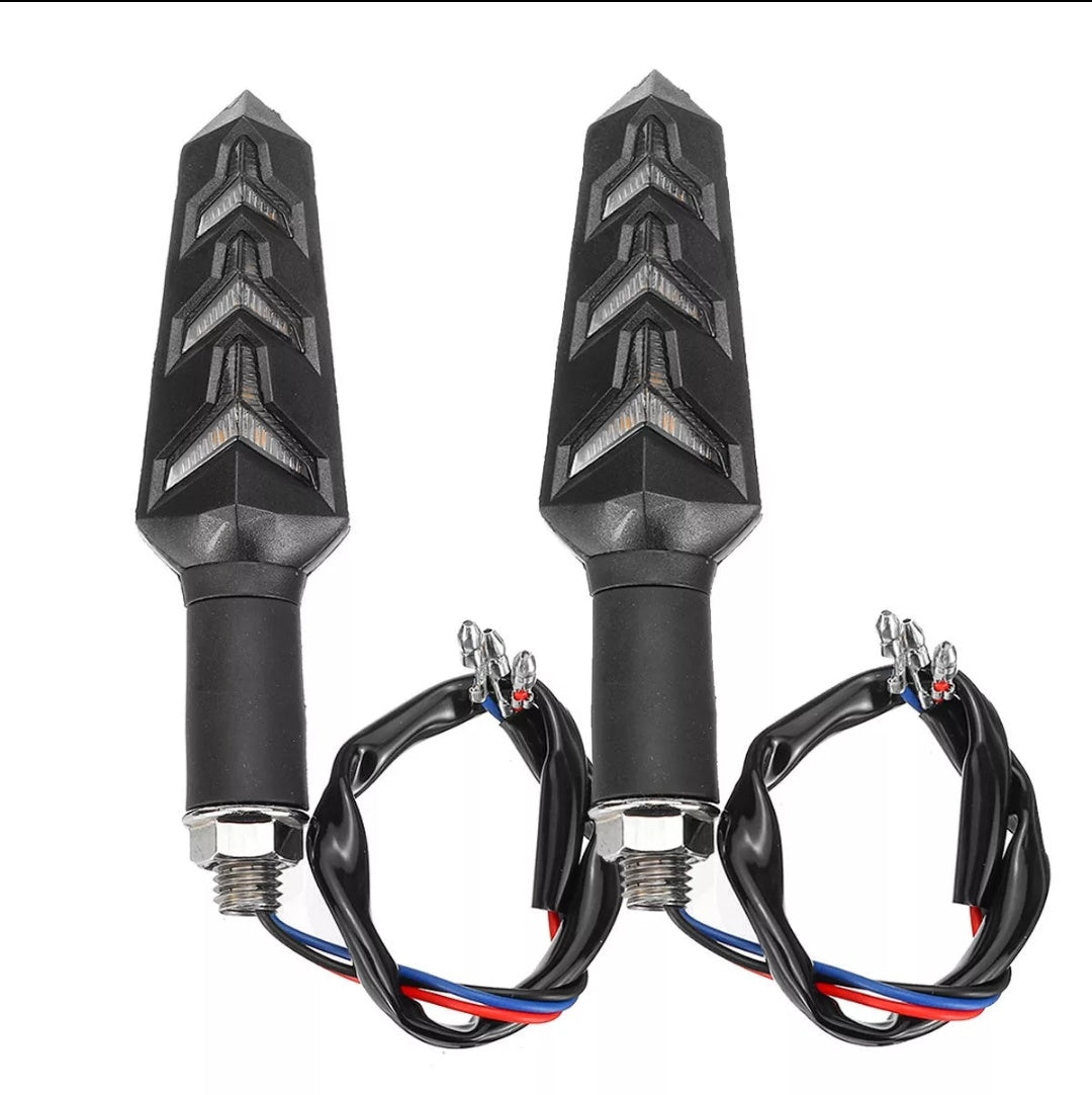 2 Pairs Turn Signal Lights Motorcycle Flowing Water Direction 3 Wires Amber Stop Signals Indicator DRL Cafe Racer Brake Light