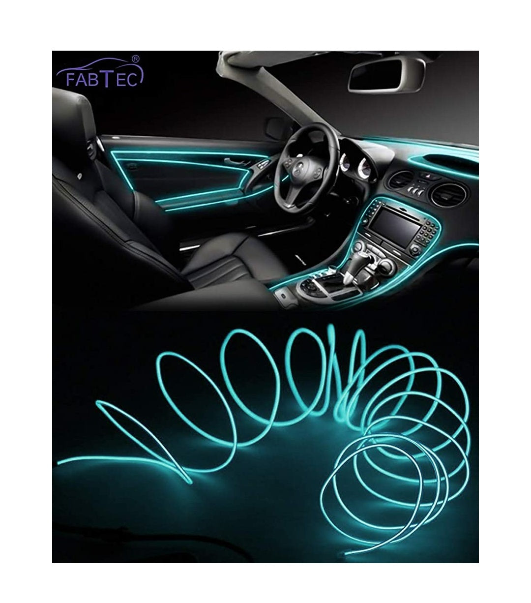 EL Wire Car Interior Light Ambient Neon Light For All Car Models With Adapter (5 Meter) (ICE BLUE)