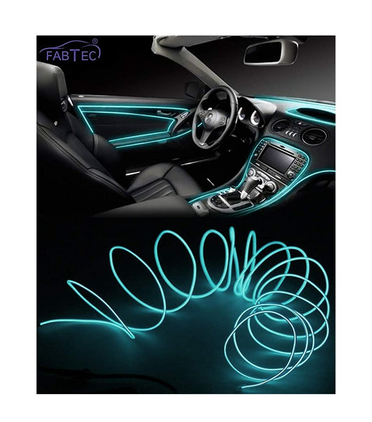 EL Wire Car Interior Light Ambient Neon Light For All Car Models With Adapter (5 Meter) (ICE BLUE)